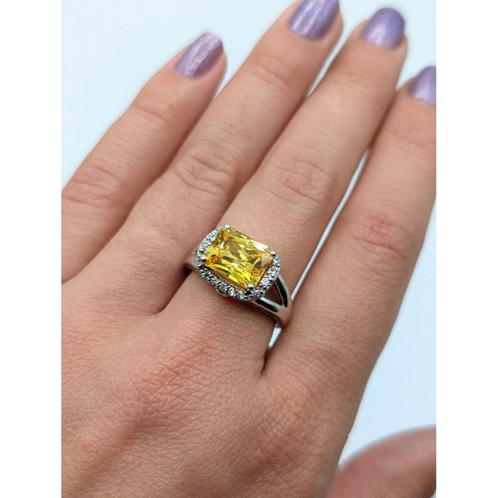 Sterling Silver 925 Yellow Rectangular Clear Acce… - image 2
